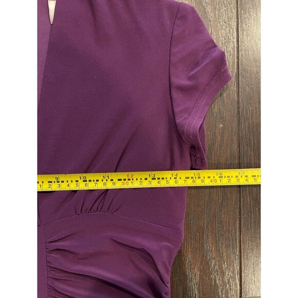 Joseph Ribkoff Purple Ruched Sheath Dress Sz 4 Short Sleeves Stretch Dressy - Picture 6 of 7